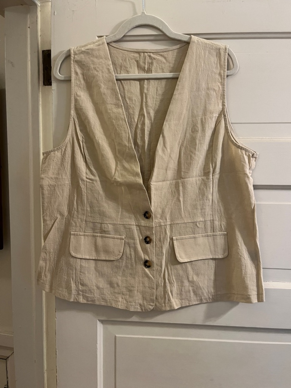 Tan Button-Front Cotton Vest